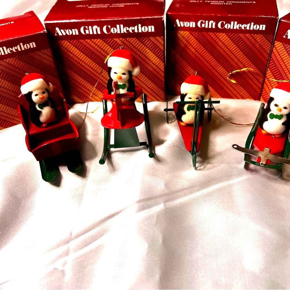 Avon Holiday Penguin Ornaments Set - Red and Green